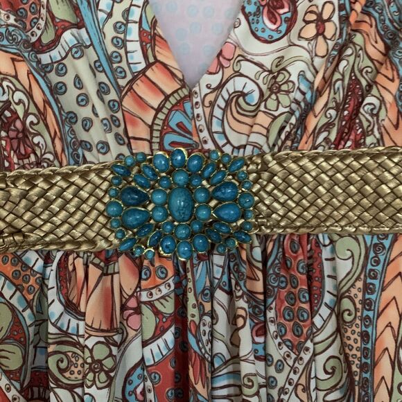 Boston Proper Orange Turquoise Paisley Top Beaded Rhinestone Bling Blouse S - Picture 4 of 7